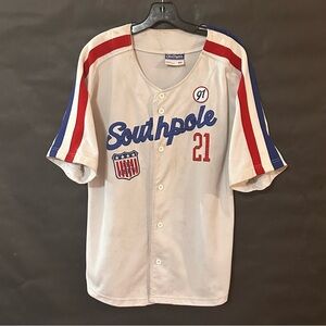 Southpole White Baseball Jersey with Red and Blue Stripes